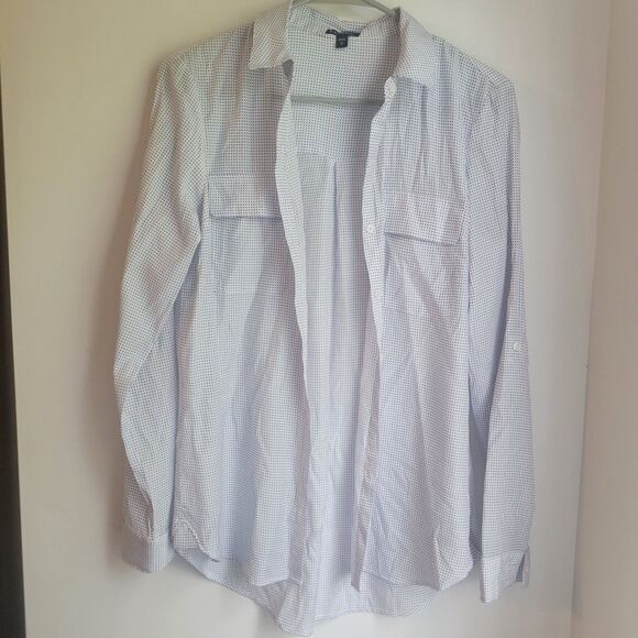 EXPRESS White and Blue Polka Dot Button Up Down Top Women's Small S - Picture 1 of 5